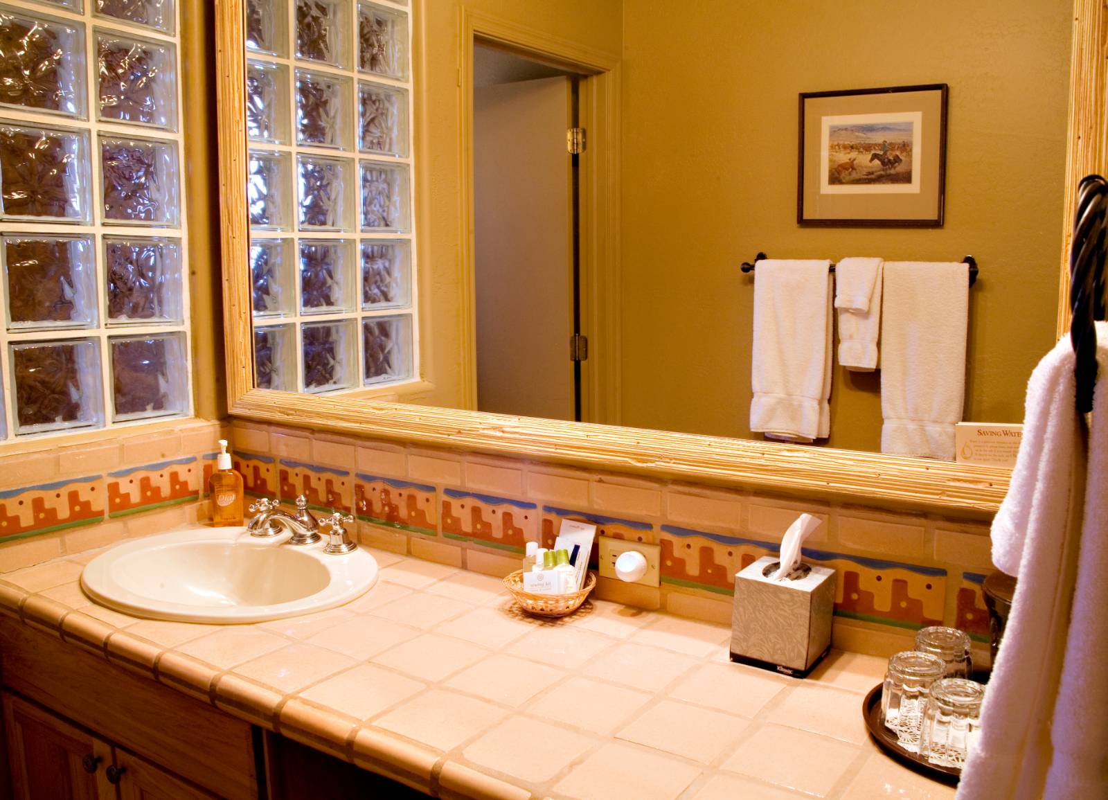 Bathroom counter with sink and mirror